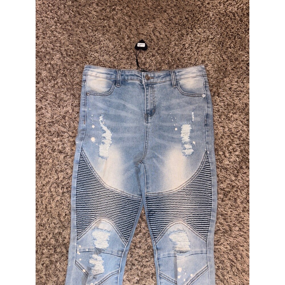 Mini Distress Splatter Moto Skinny - Bleach Blue Wash size‎ 14